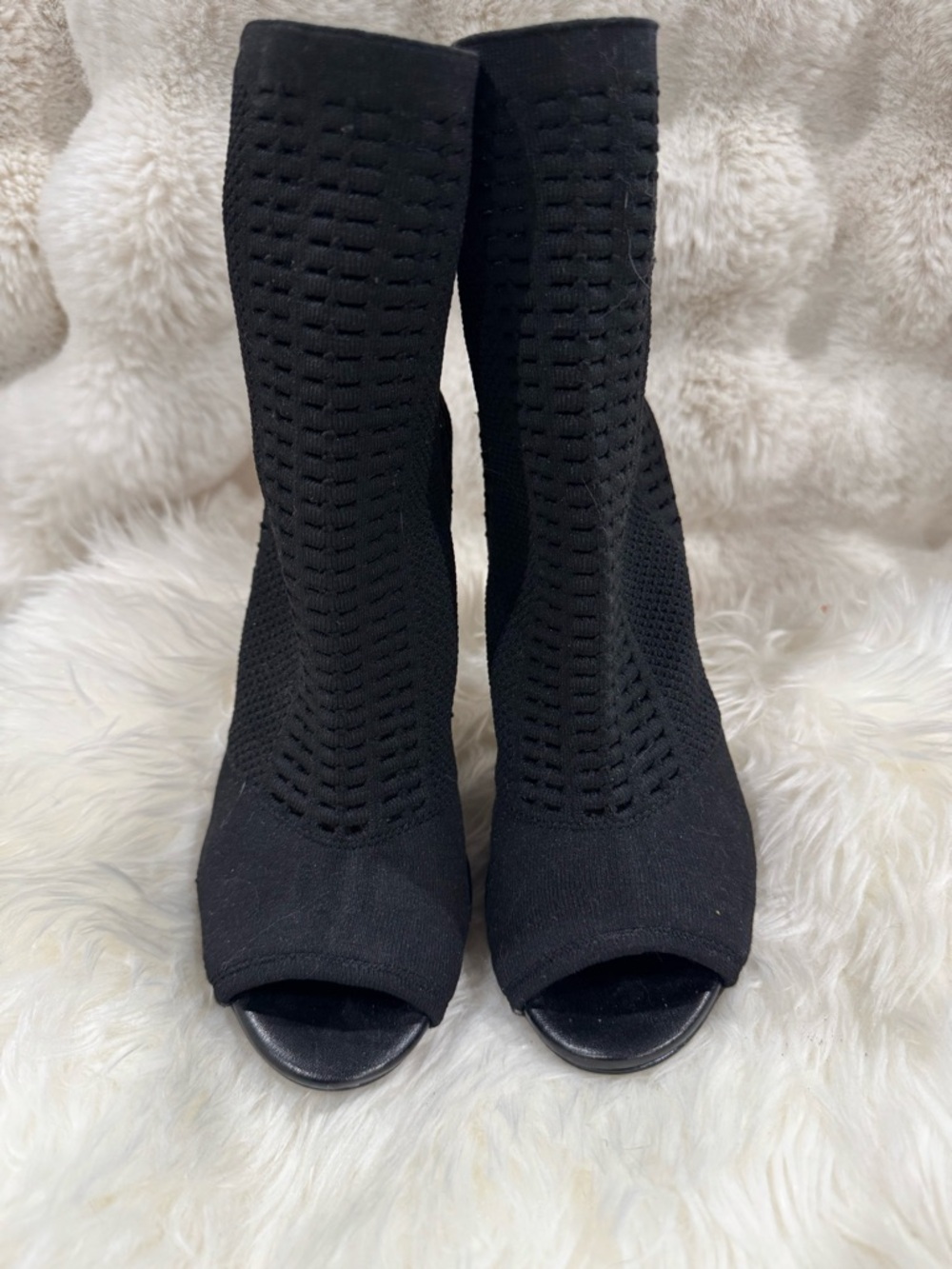Steve Madden Black Knit Peep-Toe Sock Boots